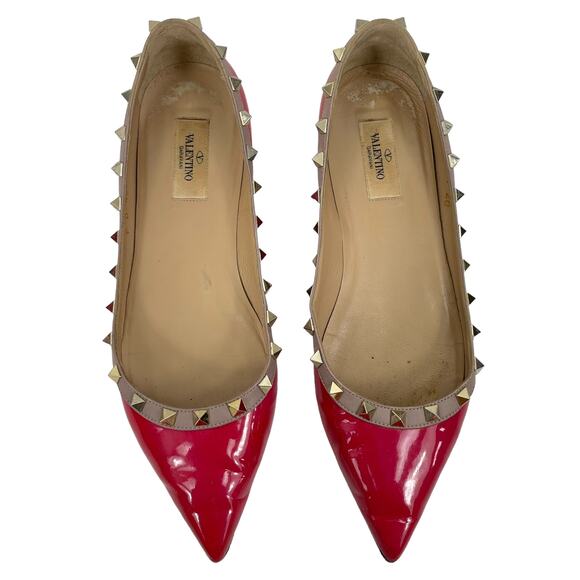 Valentino Garavani Rockstud Two Tone Poined Toe Flats Red Pink Size 40 - Picture 2 of 11